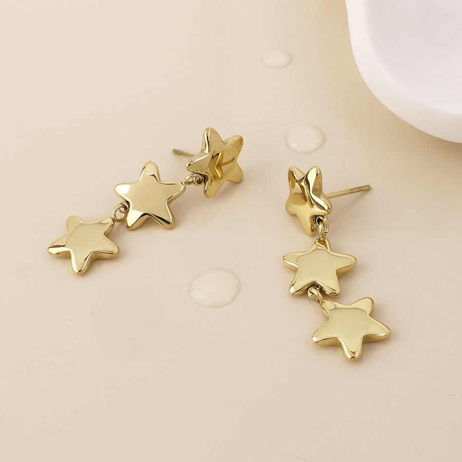 Bespangled Stainless Steel Triple Star Drop Earrings | Gold Plated