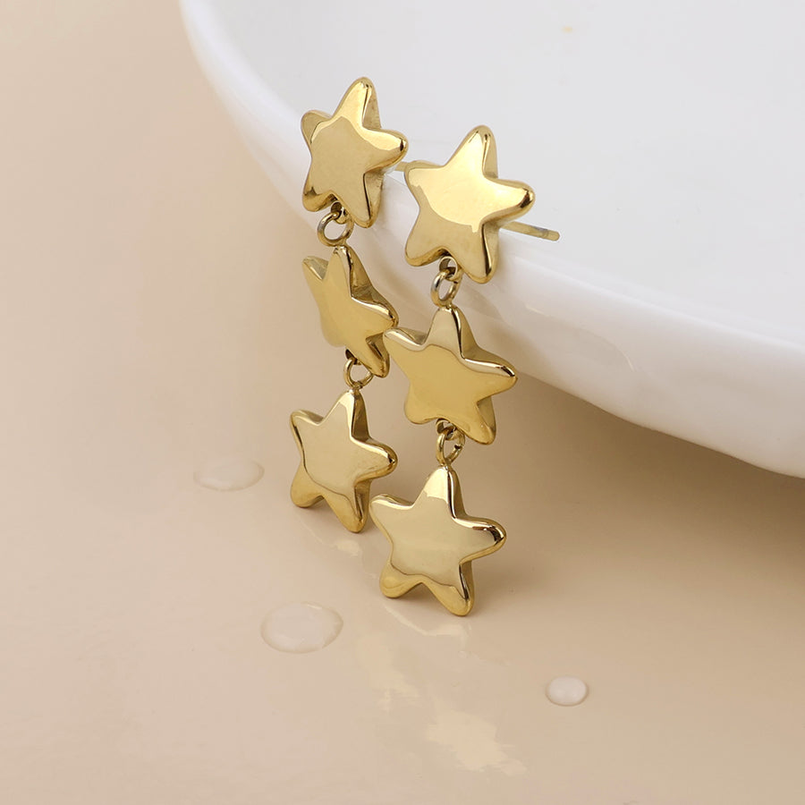 Bespangled Stainless Steel Triple Star Drop Earrings | Gold Plated