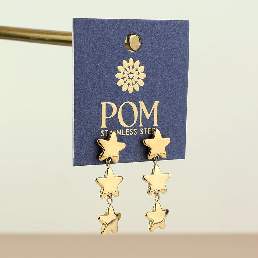 Bespangled Stainless Steel Triple Star Drop Earrings | Gold Plated