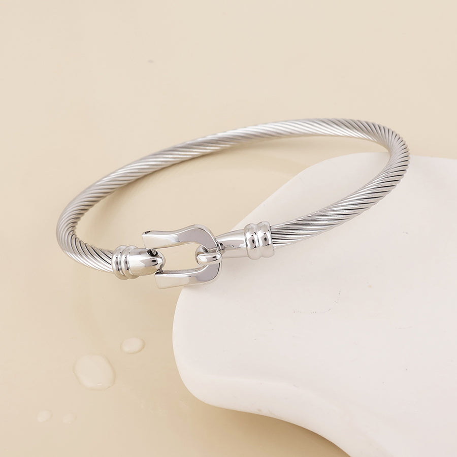 Derby Stainless Steel Platinum Plated Cable Twist Buckle Clasp Bangle