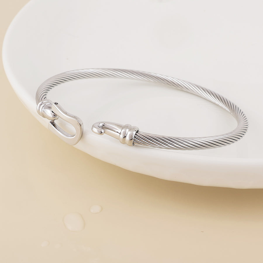 Derby Stainless Steel Platinum Plated Cable Twist Buckle Clasp Bangle