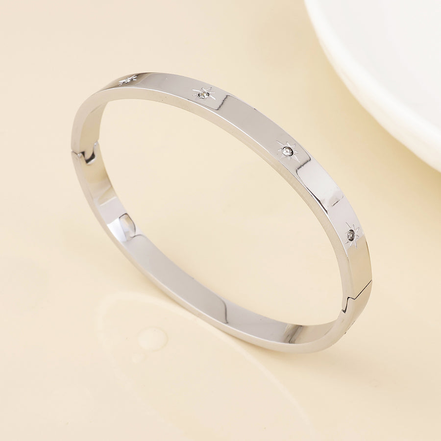 North Stainless Steel Platinum Plated Crystal Star Studded Bangle