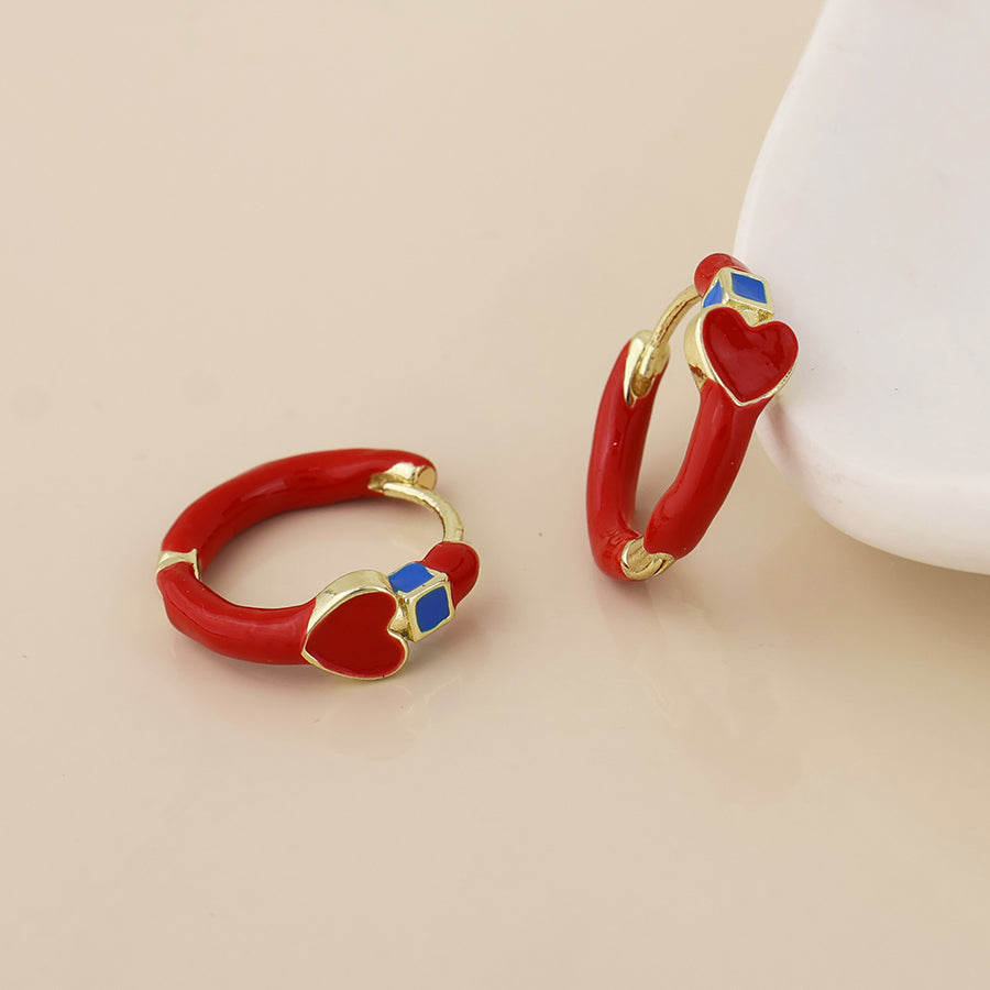 Soda Stainless Steel Hoop Red & Blue Heart Huggie Earrings | Gold Plated