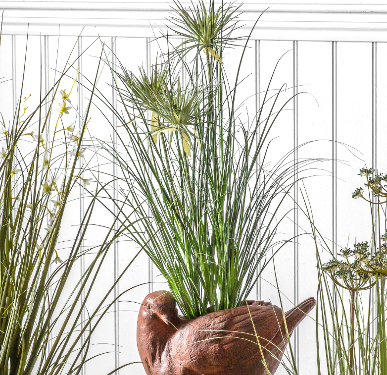 Potted Grass with 3 Flowers