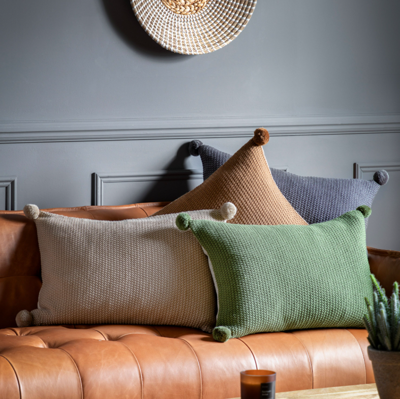 Moss Stitch PomPom Cushion