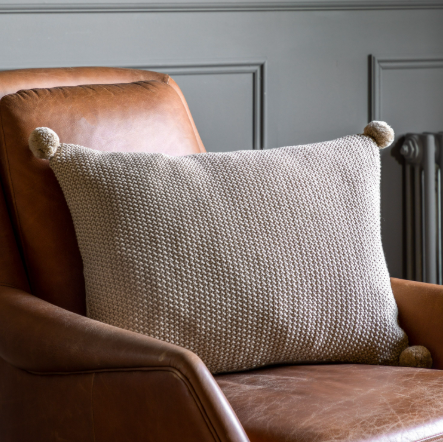 Moss Stitch PomPom Cushion | Natural
