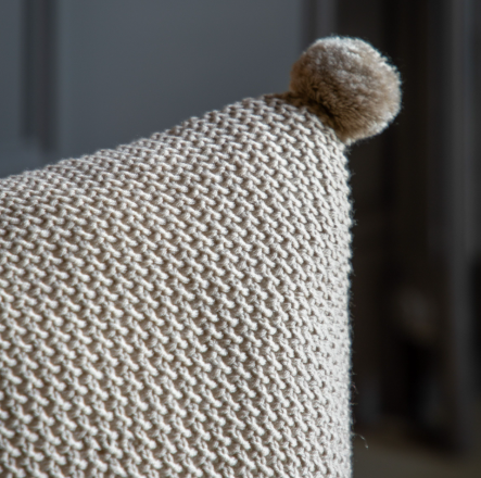 Moss Stitch PomPom Cushion | Natural