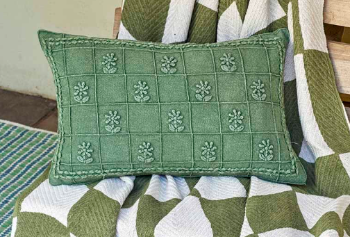 Embroidered Auricula Cushion