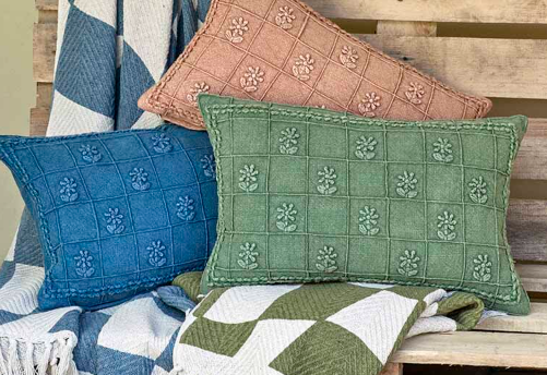 Embroidered Auricula Cushion