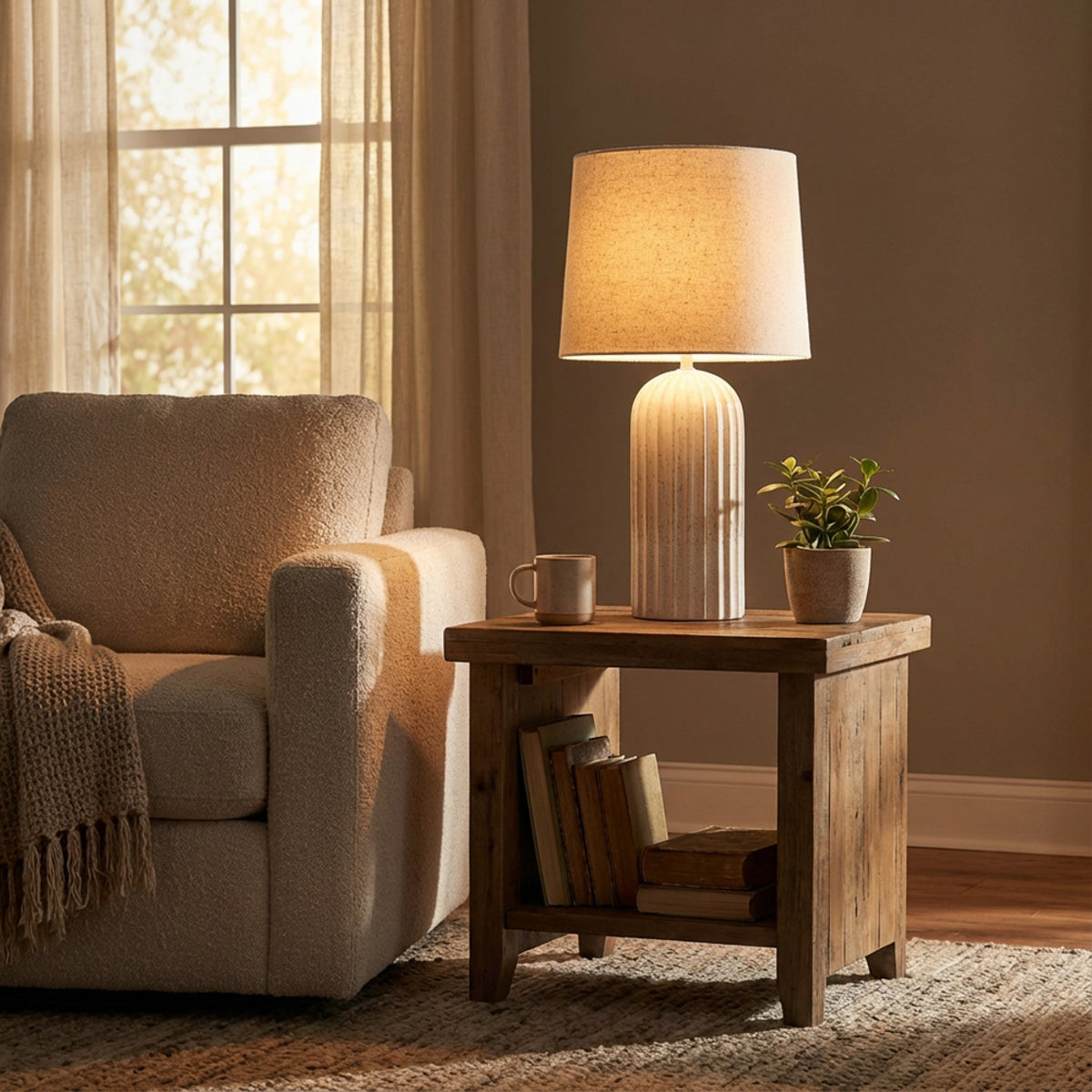 Sloane Ceramic Table Lamp Ridged | 64cm