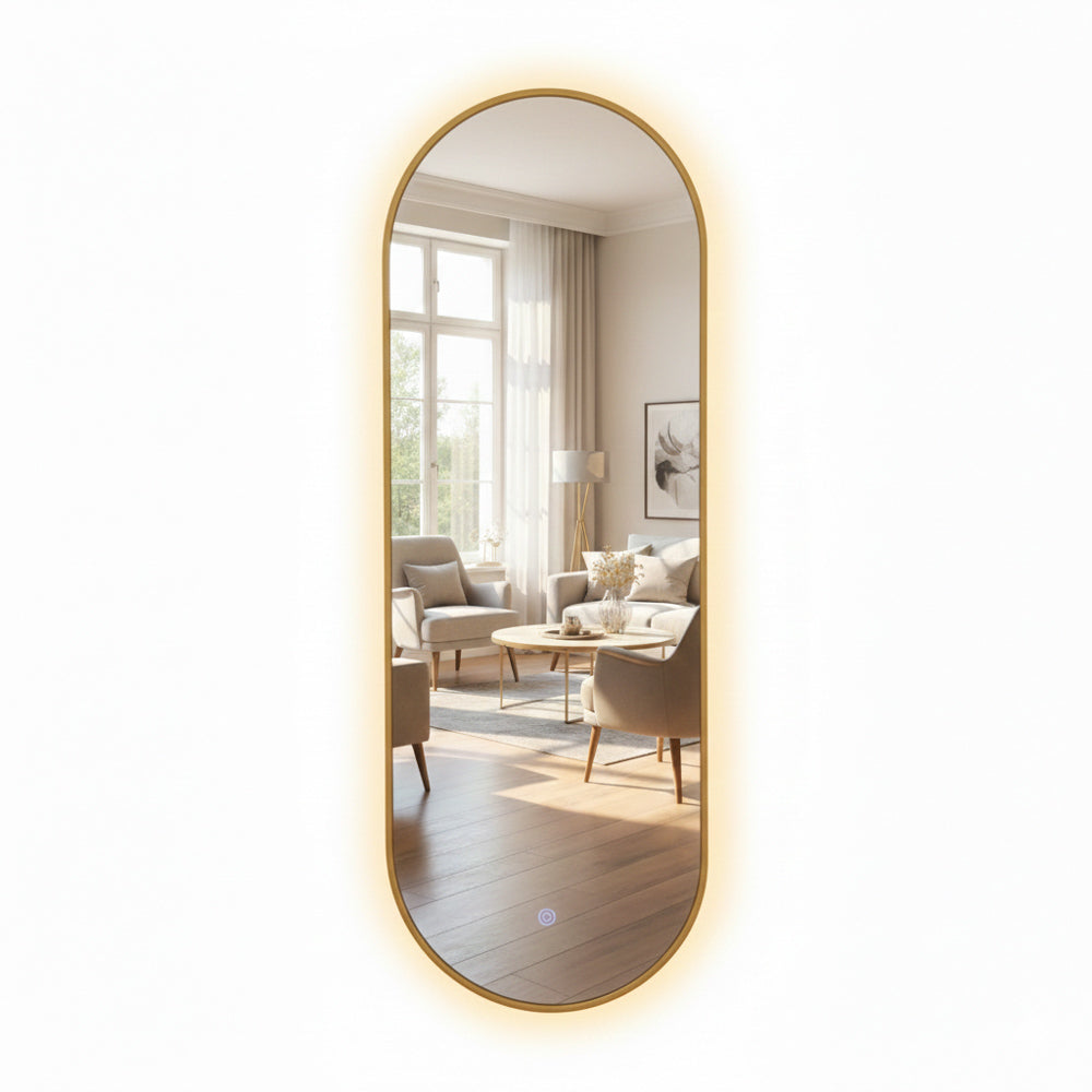 LED Modena Backlit Runway Mirror Gold 120cm
