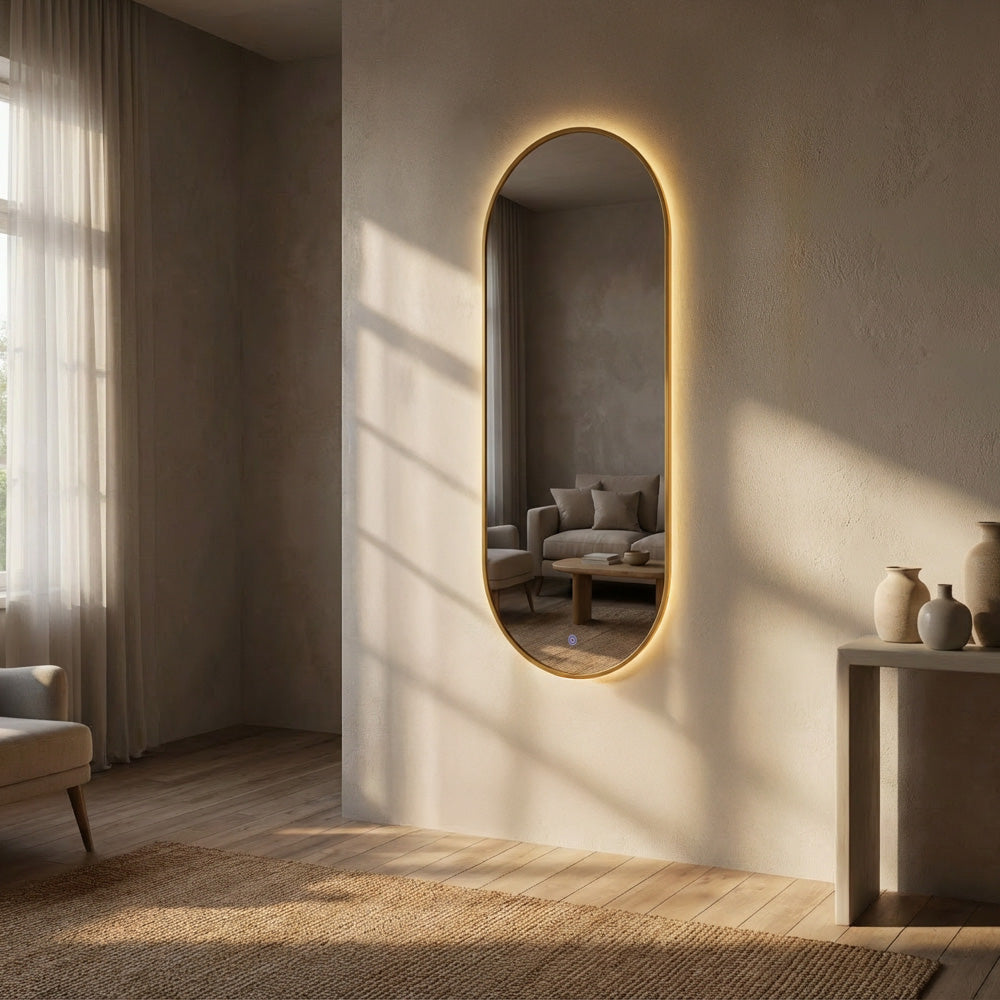 LED Modena Backlit Runway Mirror Gold 120cm