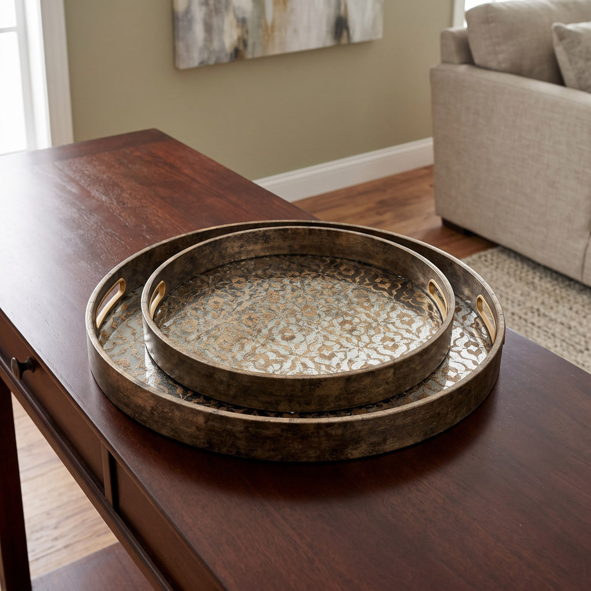 Adriana Round Trays Gold | Set of 2