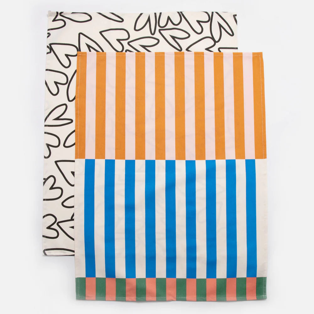 Multi Stripe / Mono Hearts | Tea Towels