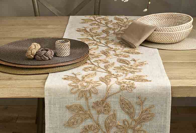 Embroidered Winter Foliage Table Runner