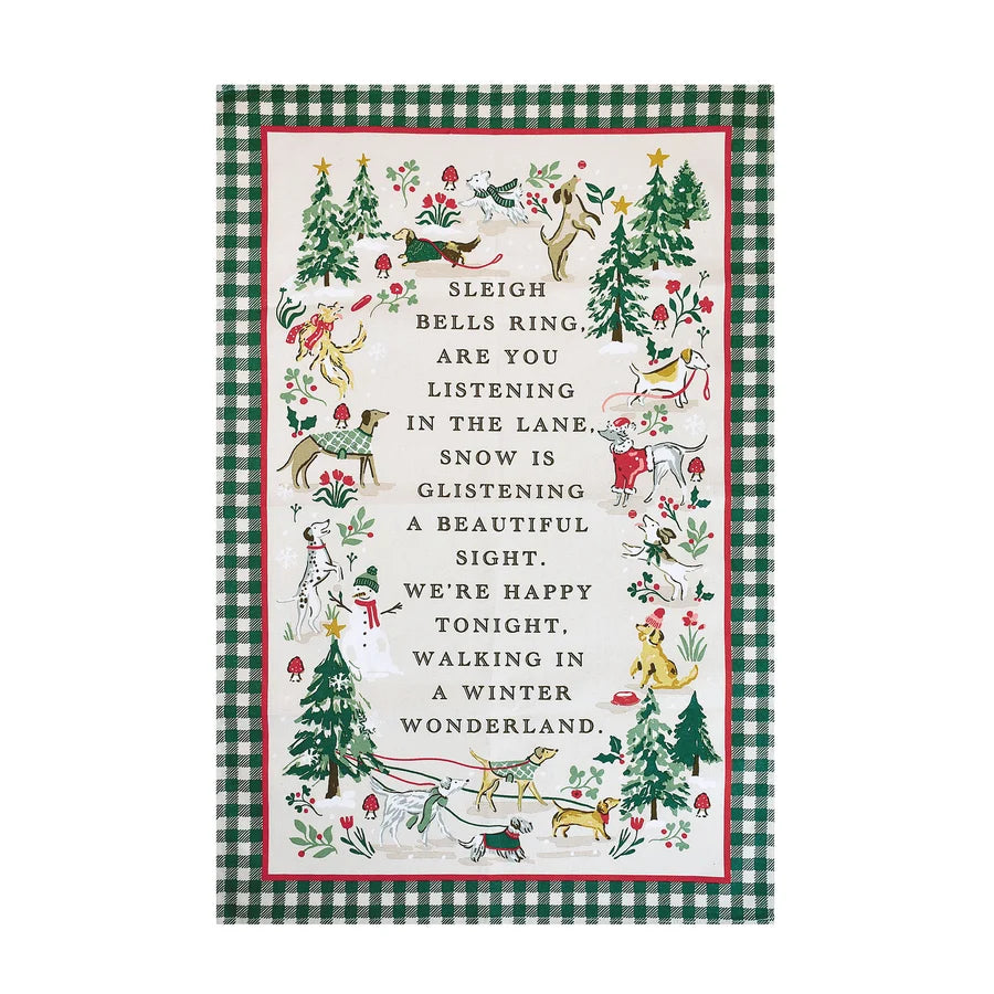 Winter Walkies | Cotton Tea Towel | Beige