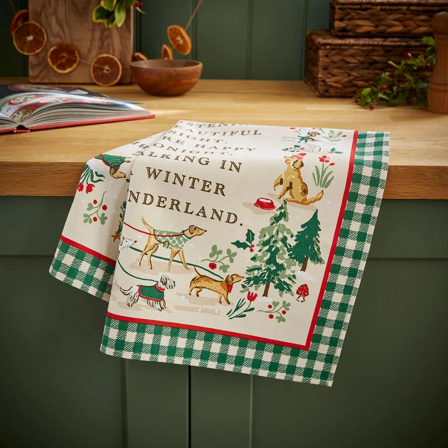 Winter Walkies | Cotton Tea Towel | Beige