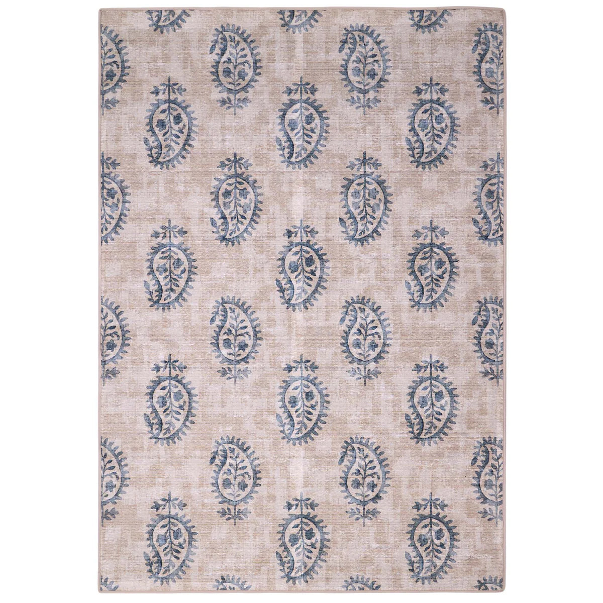 Hug Rug Washable Rug | Woodblock Paisley Blue