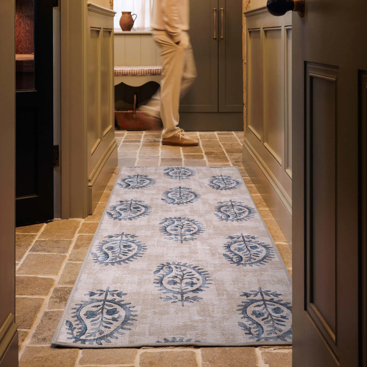 Hug Rug Washable Rug | Woodblock Paisley Blue