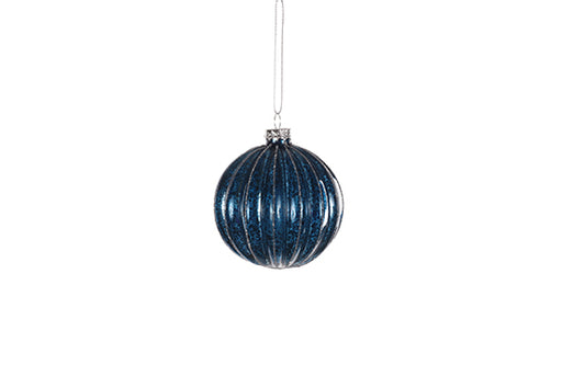 Blue Ribbed Glass Bauble