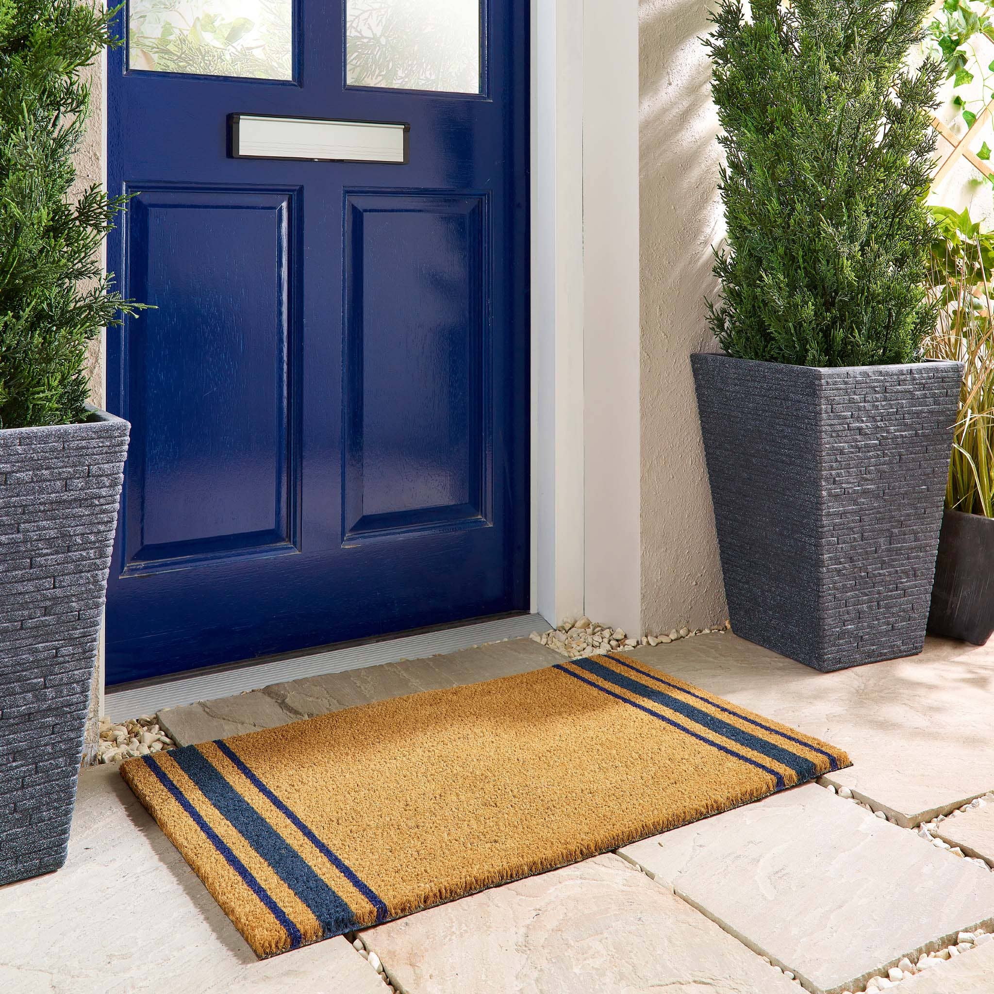 Navy Border Stripe | Coir Door Mat