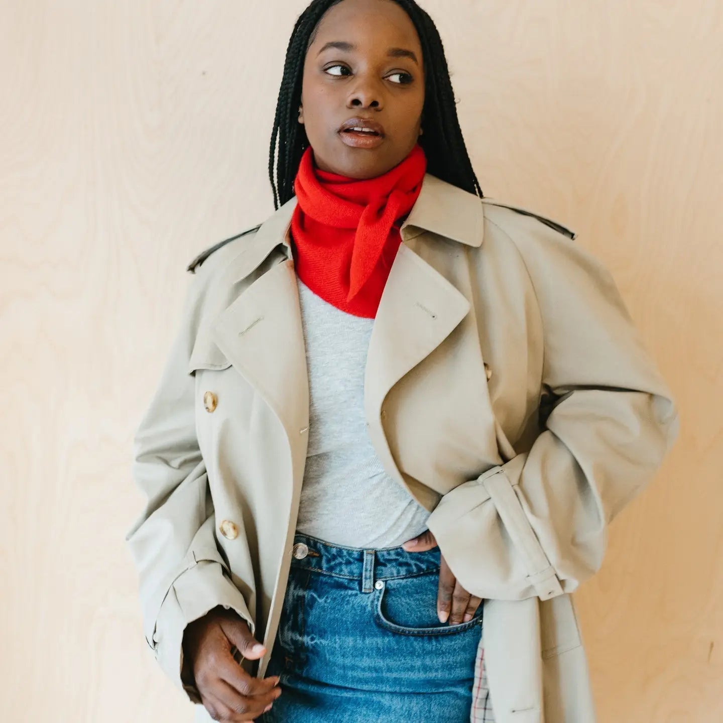 Merino Wool Triangle Scarf in Red