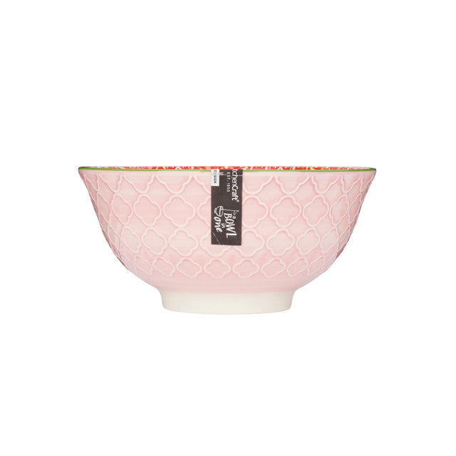 Red and Pink Victorian Style Print Ceramic Bowl