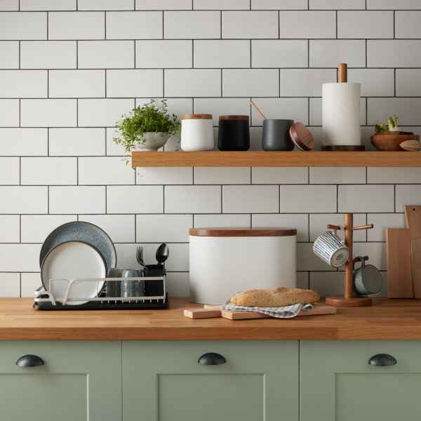 White Bread Bin With Acacia Lid