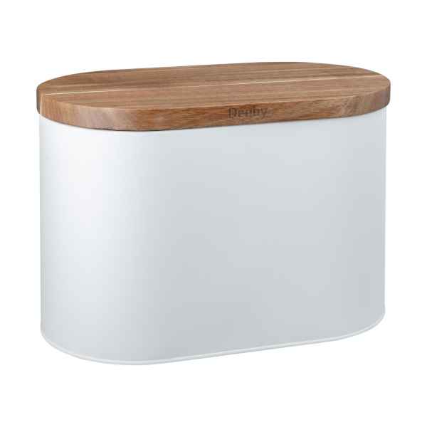 White Bread Bin With Acacia Lid