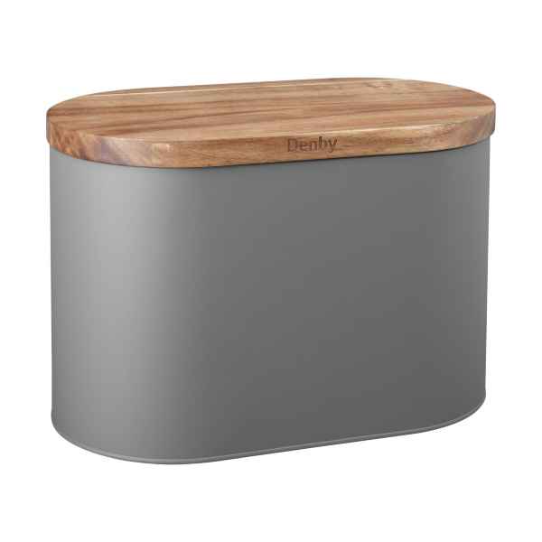 Grey Bread Bin With Acacia Lid