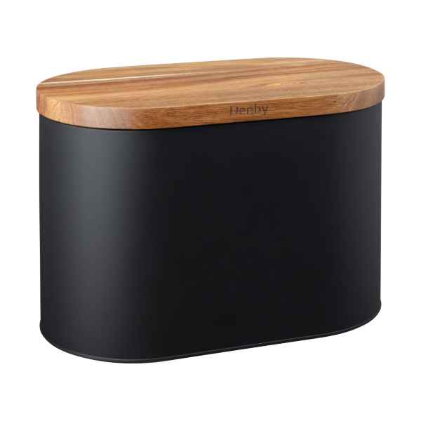 Black Bread Bin With Acacia Lid