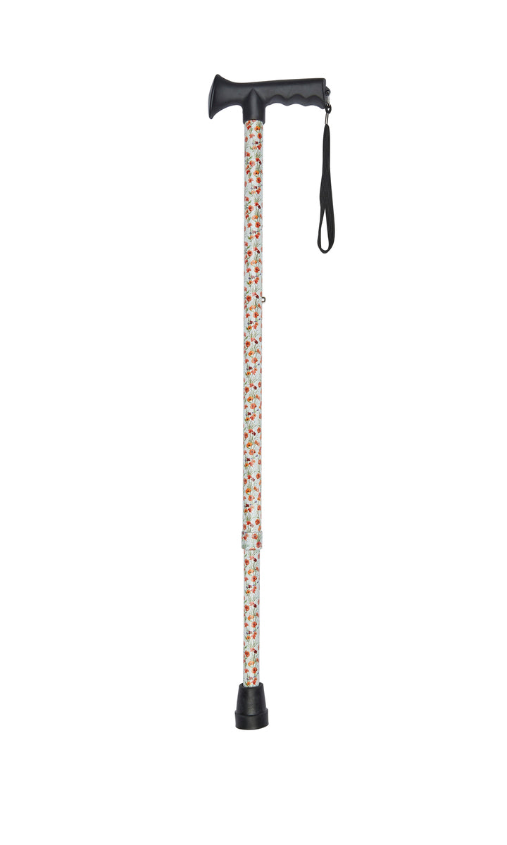 Poppies Pattern Adjustable Stick With Gel Grip Handle