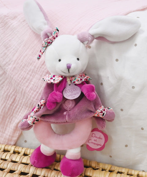 Cherry Pink Rabbit Rattle Plush