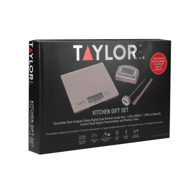 Taylor Pro Kitchen Scales, Timer and Thermometer Gift Set, Rose Gold