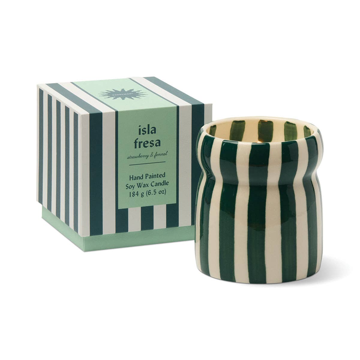 Teal Striped Ceramic Candle | Isla Fresa