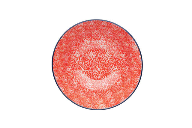 Red Floral and Blue Edge Ceramic Bowl