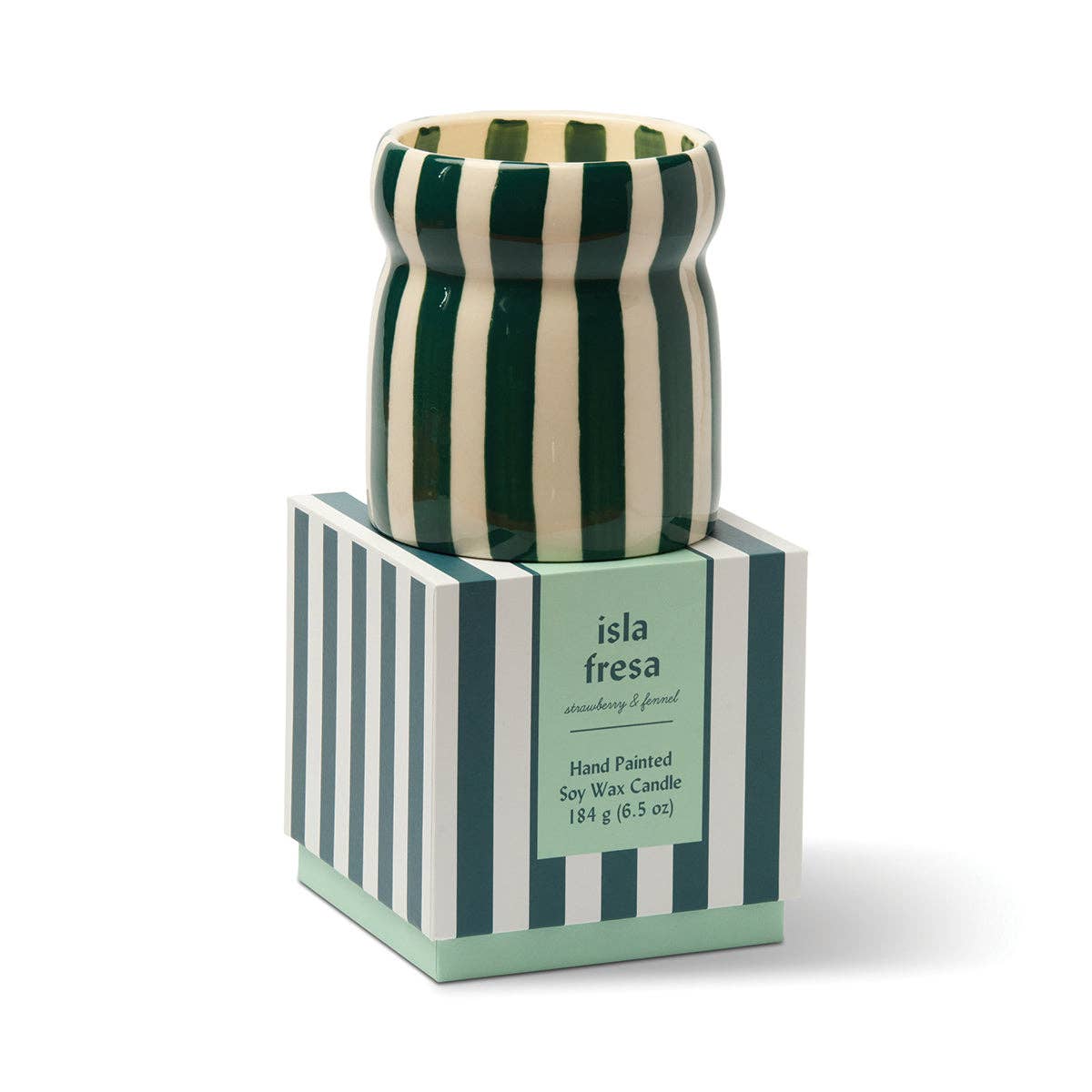 Teal Striped Ceramic Candle | Isla Fresa