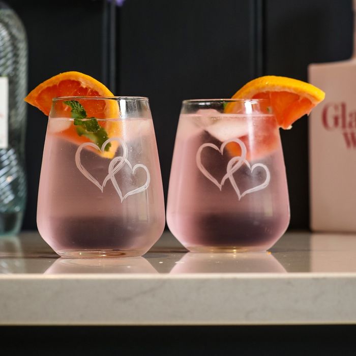 Stemless Glasses Pair | Love Hearts