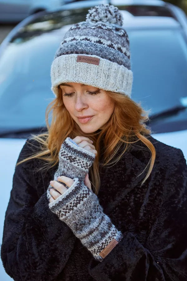 Classic Fairisle Roll Back Bobble Beanie | Natural