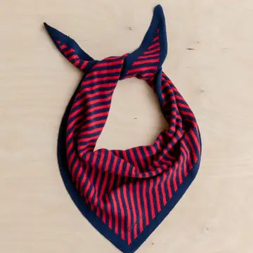 Merino Wool Triangle Scarf in Navy & Red Stripe