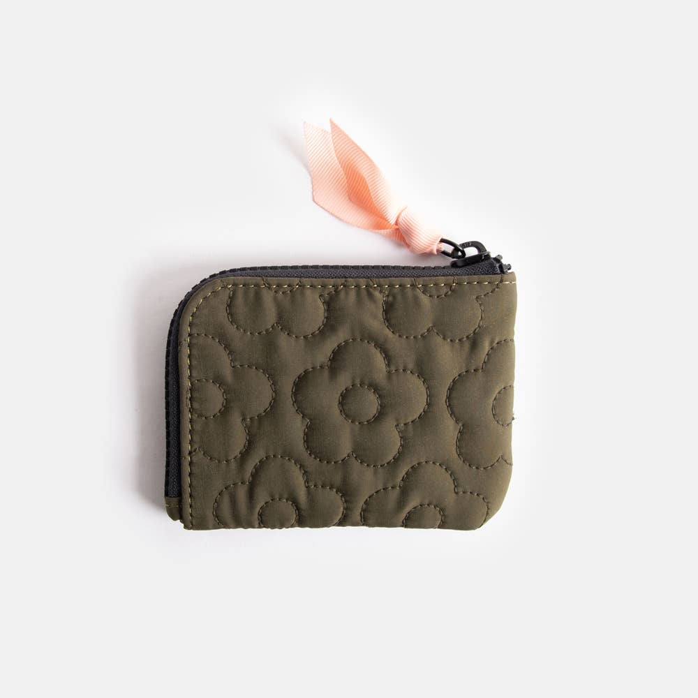 Khaki Quilted Flower Corner Purse