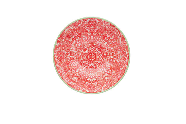 Red and Pink Victorian Style Print Ceramic Bowl
