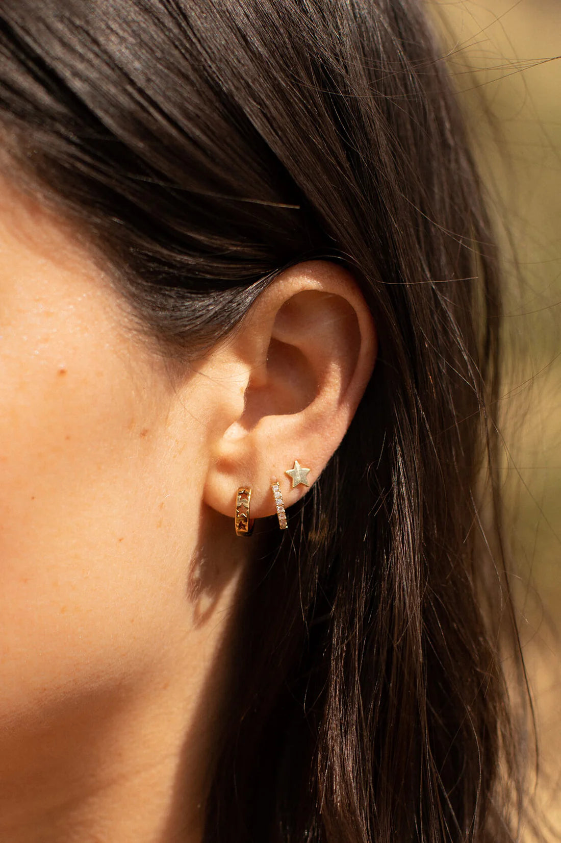 Hoop Earrings with White CZ | Gold
