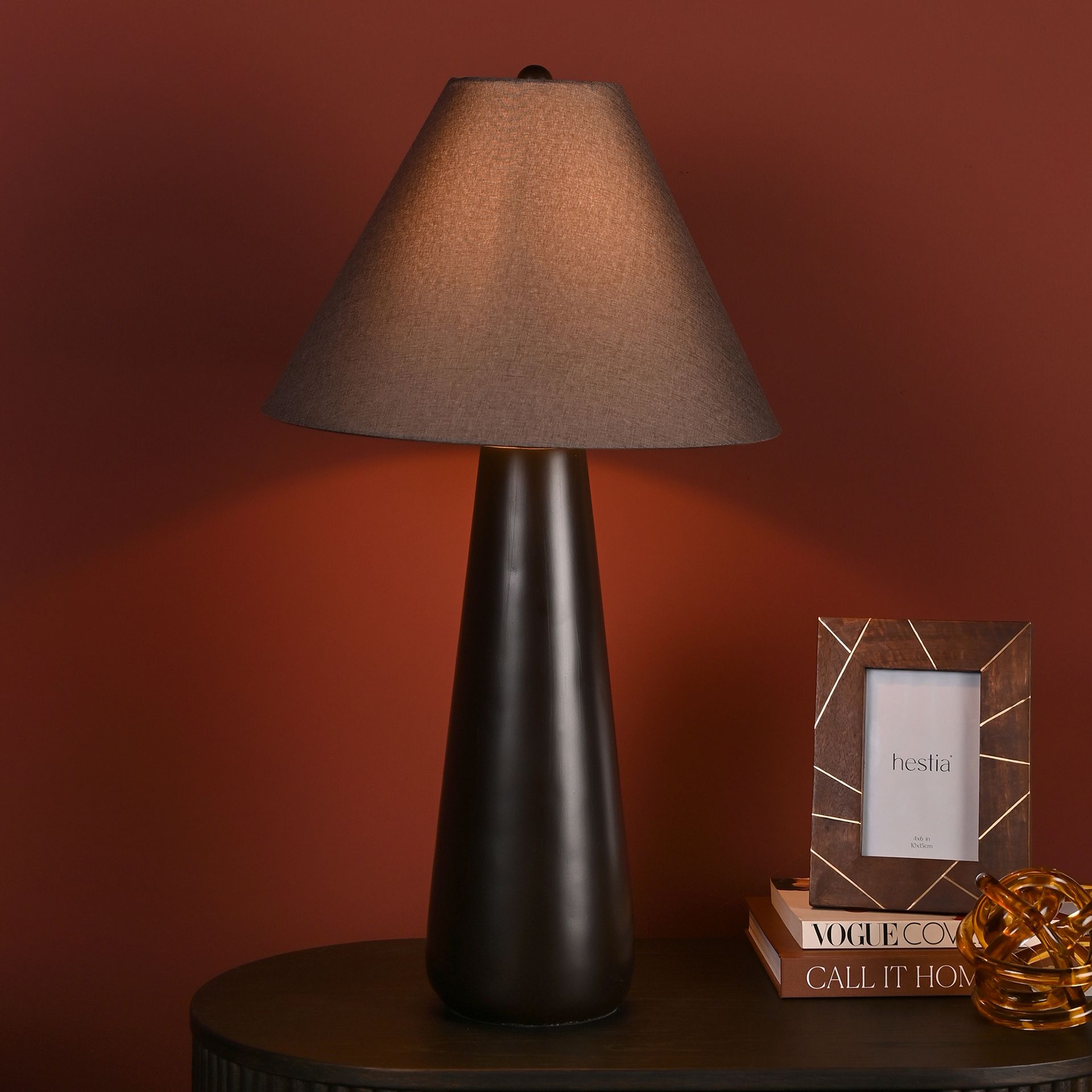 Hestia | Resin Table Lamp With Brown Shade 26.5cm