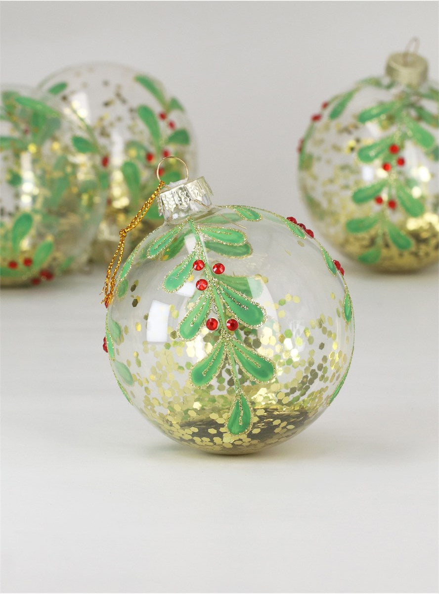 Bauble - Clear with Red & White Berry Details