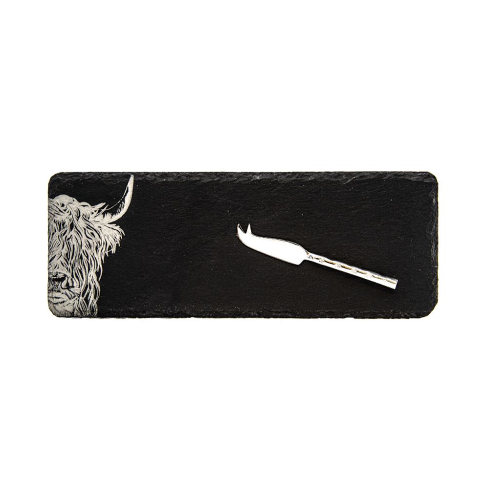 Mini Slate Cheese Board & Knife | Highland Cow
