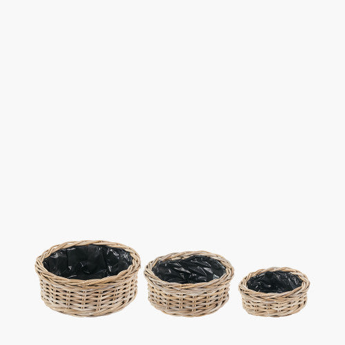 Indoor | Outdoor Grey Kubu Rattan Round Basket Planter