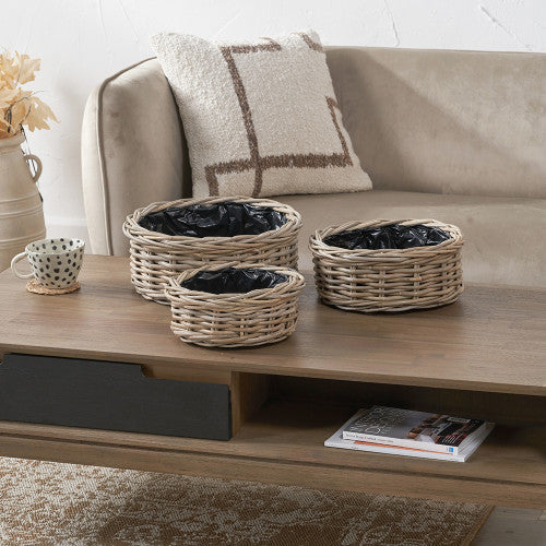 Indoor | Outdoor Grey Kubu Rattan Round Basket Planter