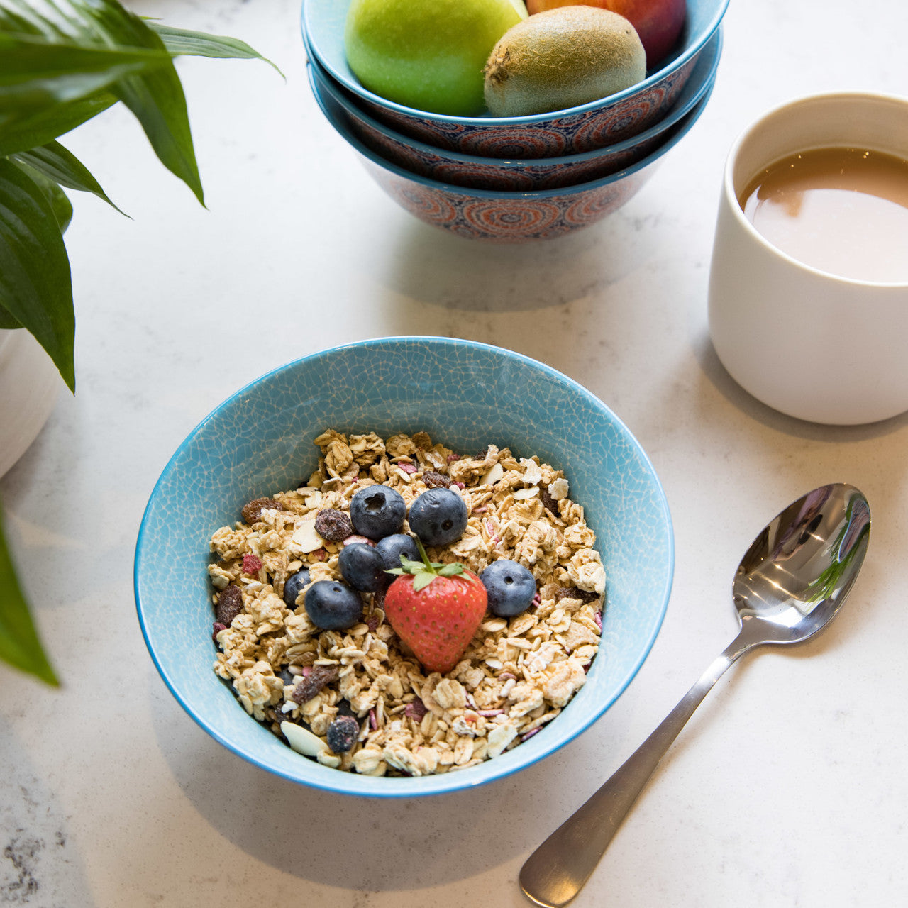 Blue and Red Mosaic Style Ceramic Bowl