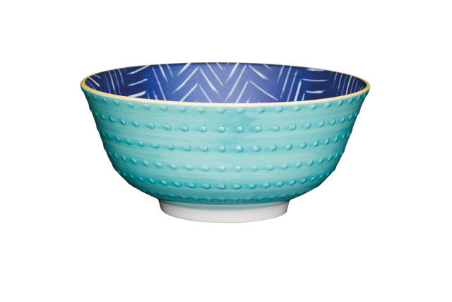 Blue Chevron and Spotty Ceramic Bowl